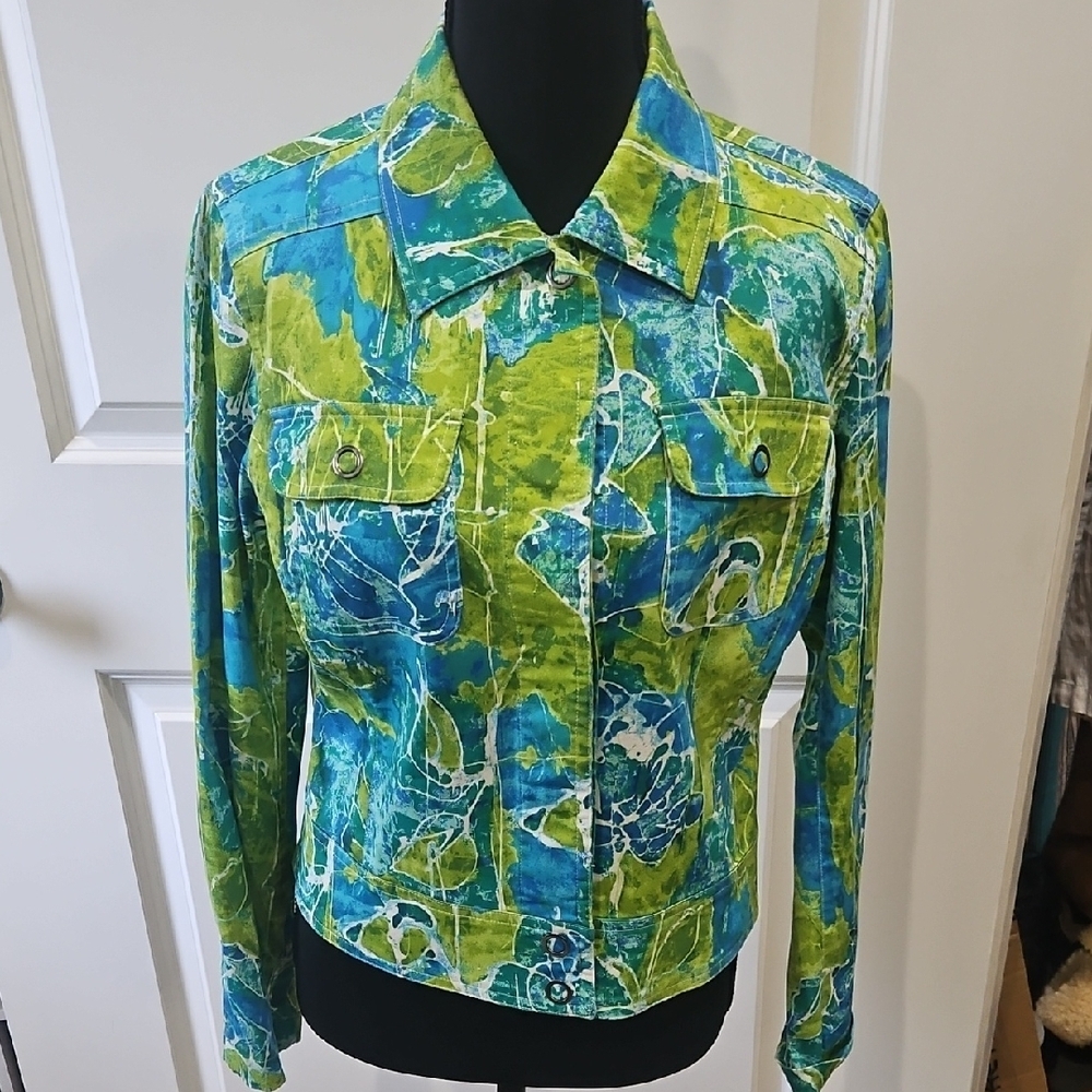 Chico's Vibrant Blue and Green Jean Jacket
